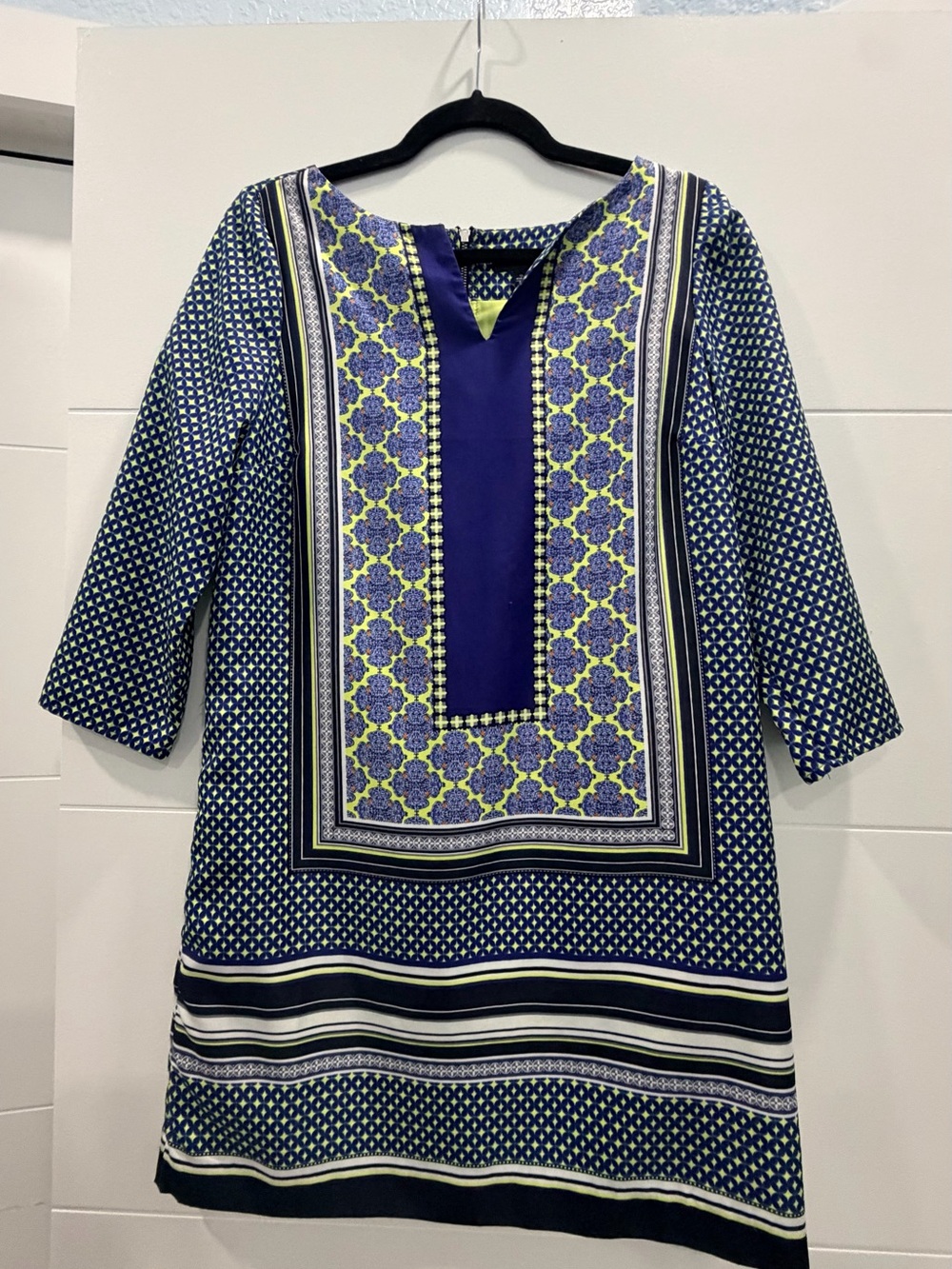 The Limited Navy and Yellow Patterned Midi Dress